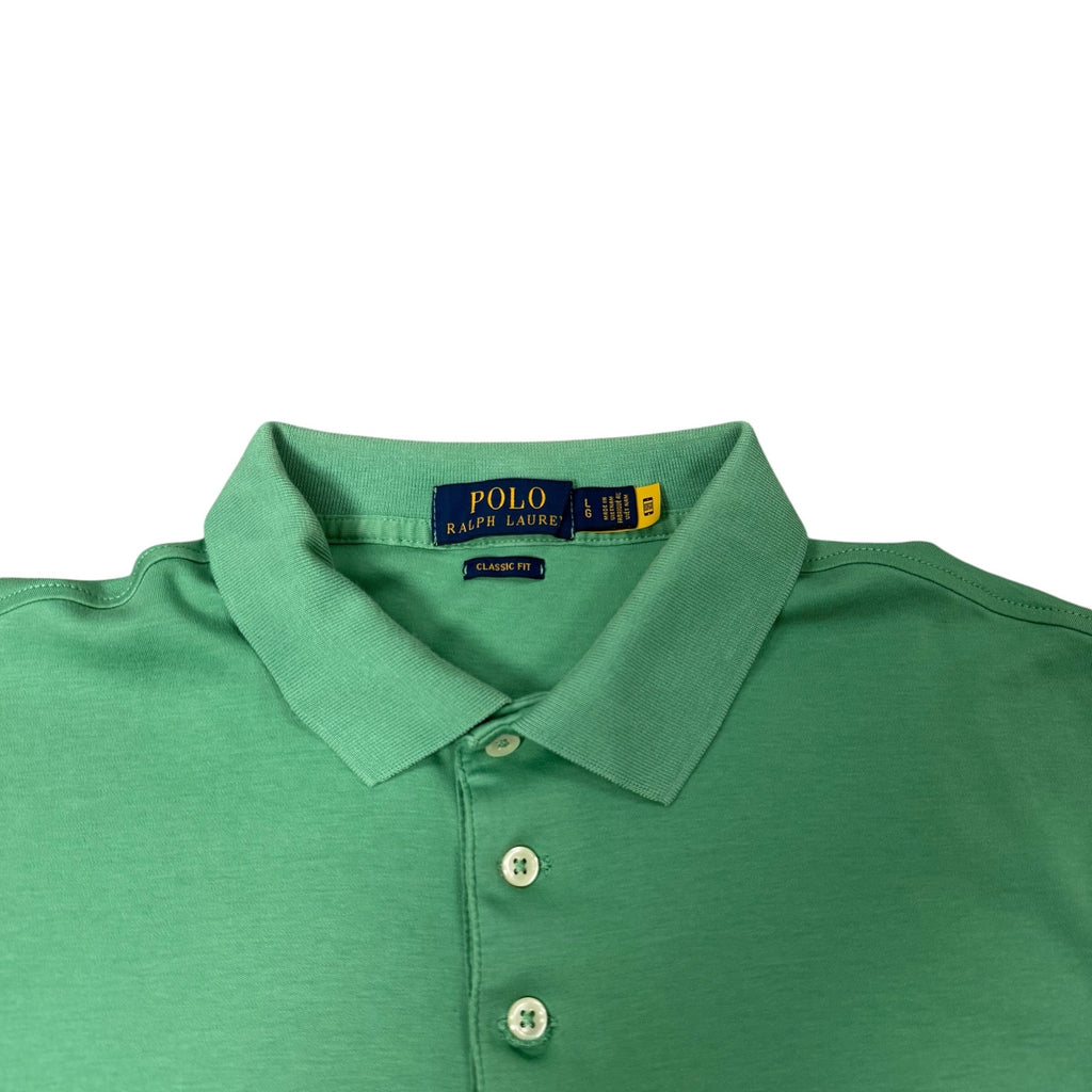 Ralph Lauren Polo Shirt Green Yellow Pony Vintage Mens Large