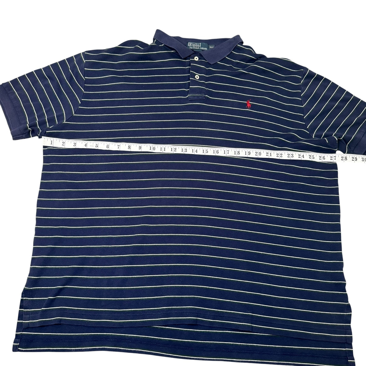Ralph Lauren Polo Shirt Striped Navy White Short Sleeve Vintage Mens XXL