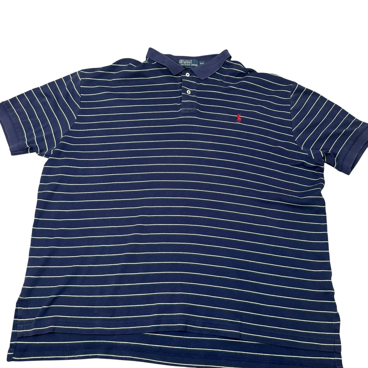 Ralph Lauren Polo Shirt Striped Navy White Short Sleeve Vintage Mens XXL