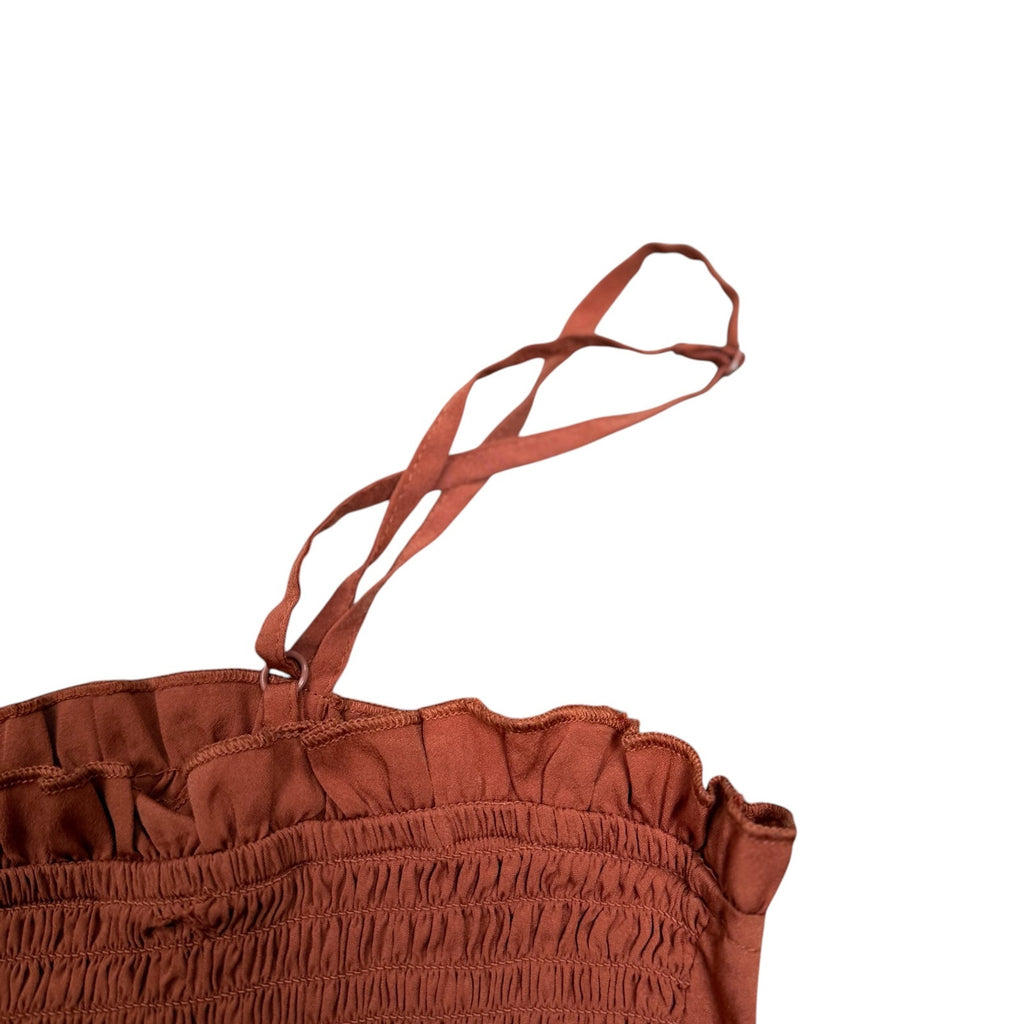 Urban Outfitters Crop Top Orange Womens Small Shirred Bandeau Rust Summer Cami