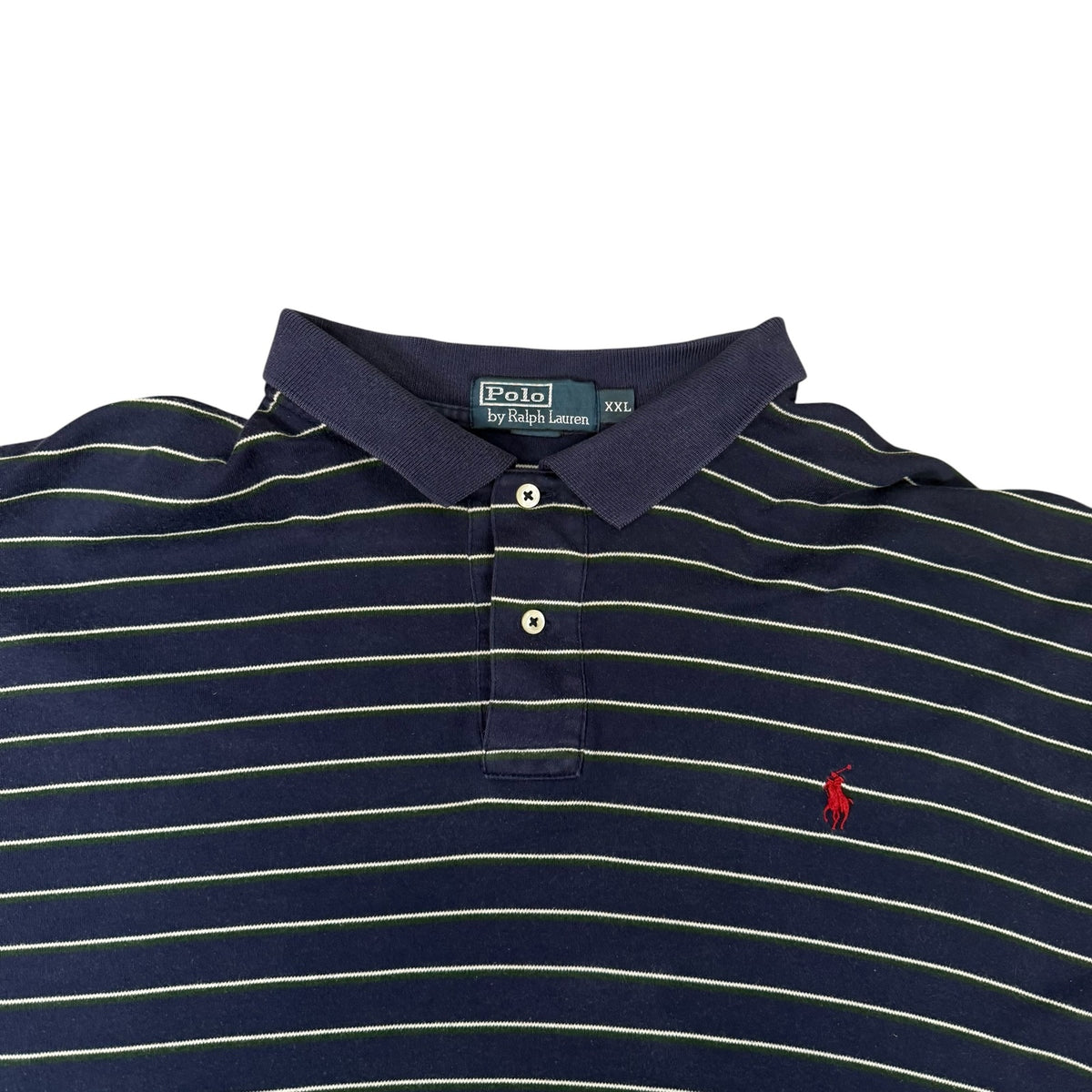 Ralph Lauren Polo Shirt Striped Navy White Short Sleeve Vintage Mens XXL