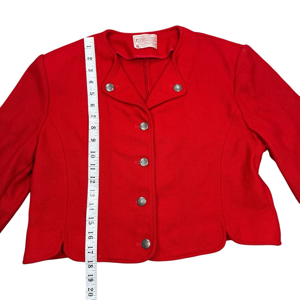 Pendleton Cardigan Red Vintage Wool Womens Size 12 Cropped Jacket Made In USA