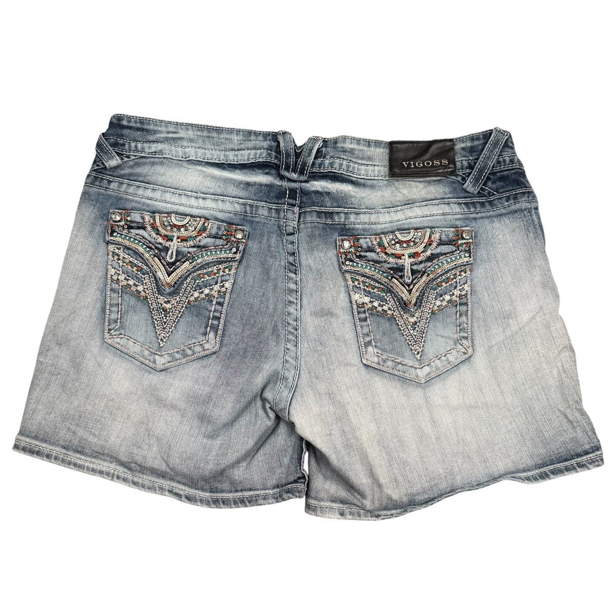 Vigoss Denim Shorts Blue Womens Size 16 Y2K Embellished Bling Pocket Hot Pants