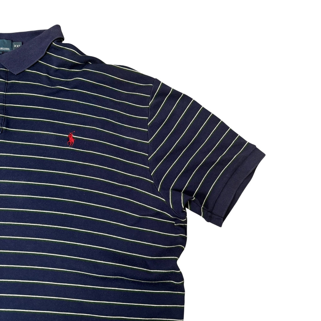 Ralph Lauren Polo Shirt Striped Navy White Short Sleeve Vintage Mens XXL