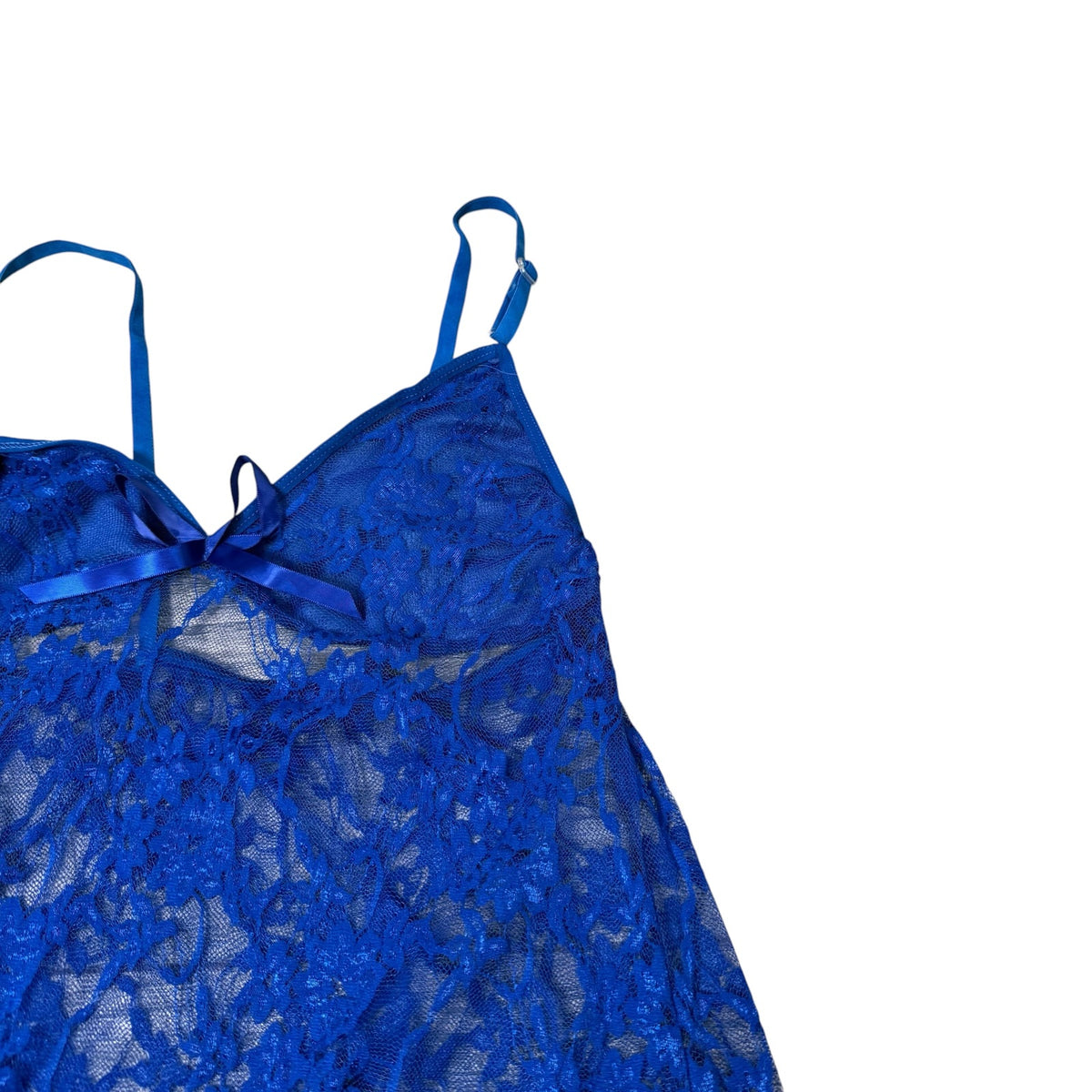 Lace Babydoll Slip Chemise Blue Sheer Vintage Y2K Womens Small
