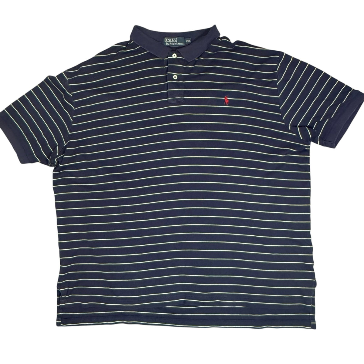 Ralph Lauren Polo Shirt Striped Navy White Short Sleeve Vintage Mens XXL