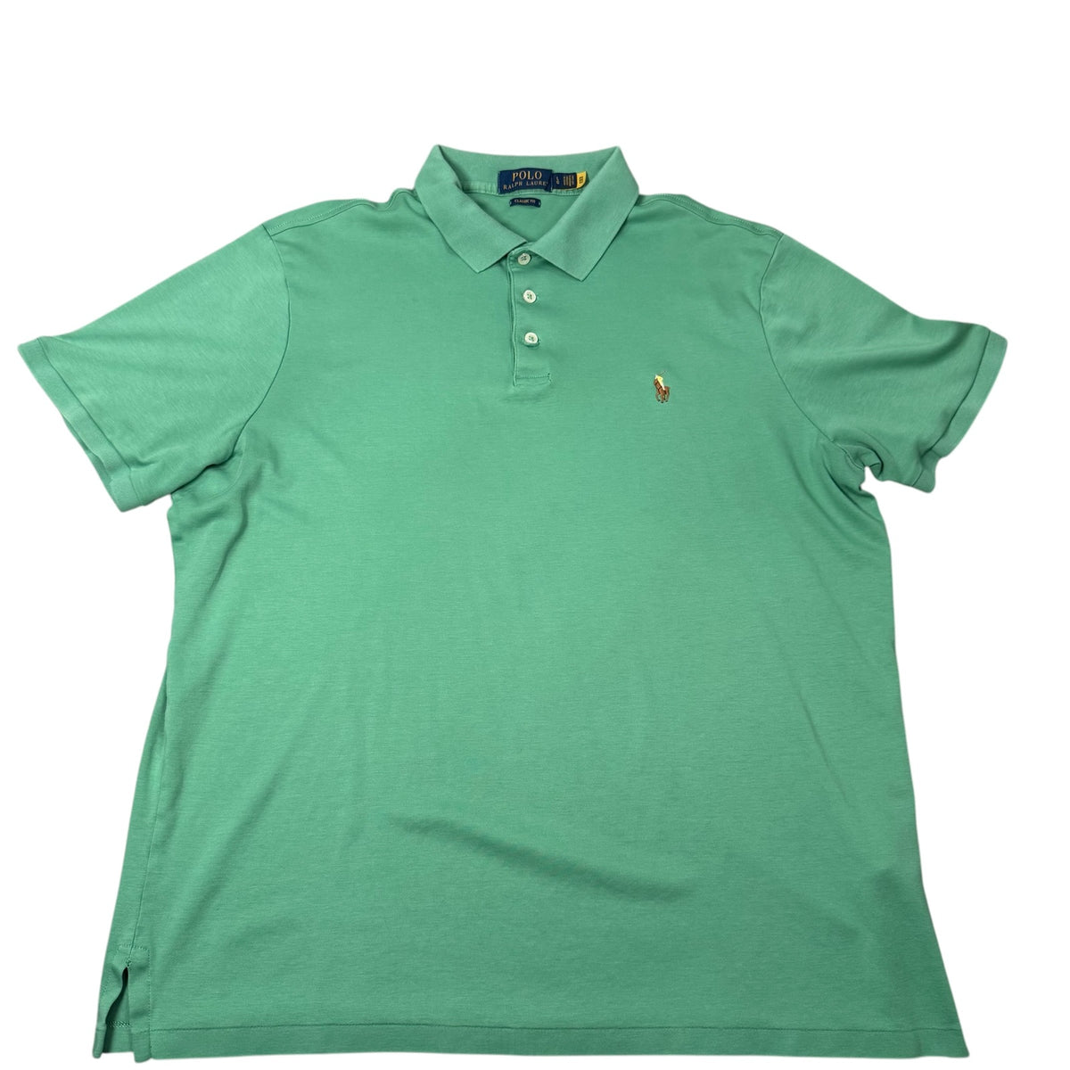 Ralph Lauren Polo Shirt Green Yellow Pony Vintage Mens Large