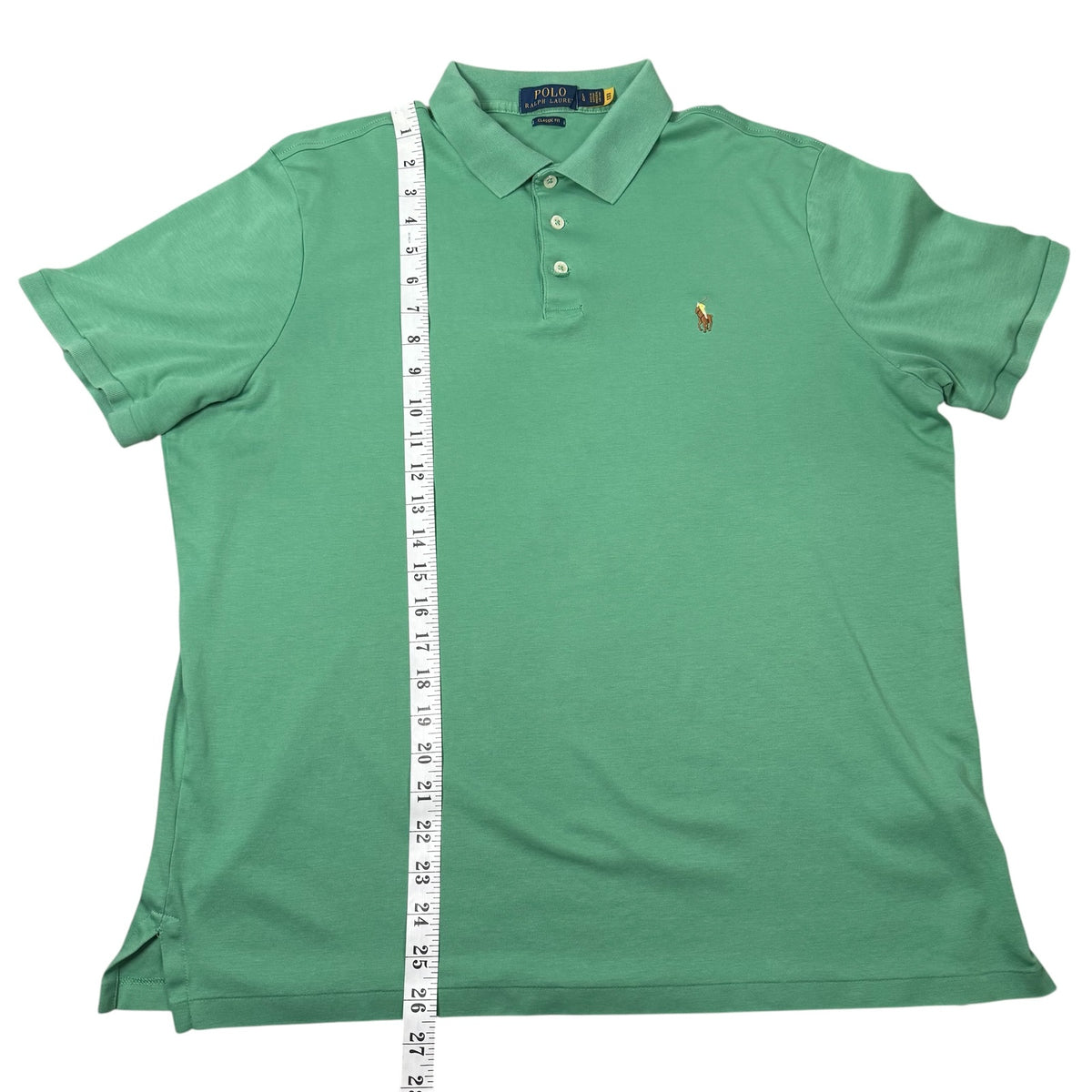 Ralph Lauren Polo Shirt Green Yellow Pony Vintage Mens Large