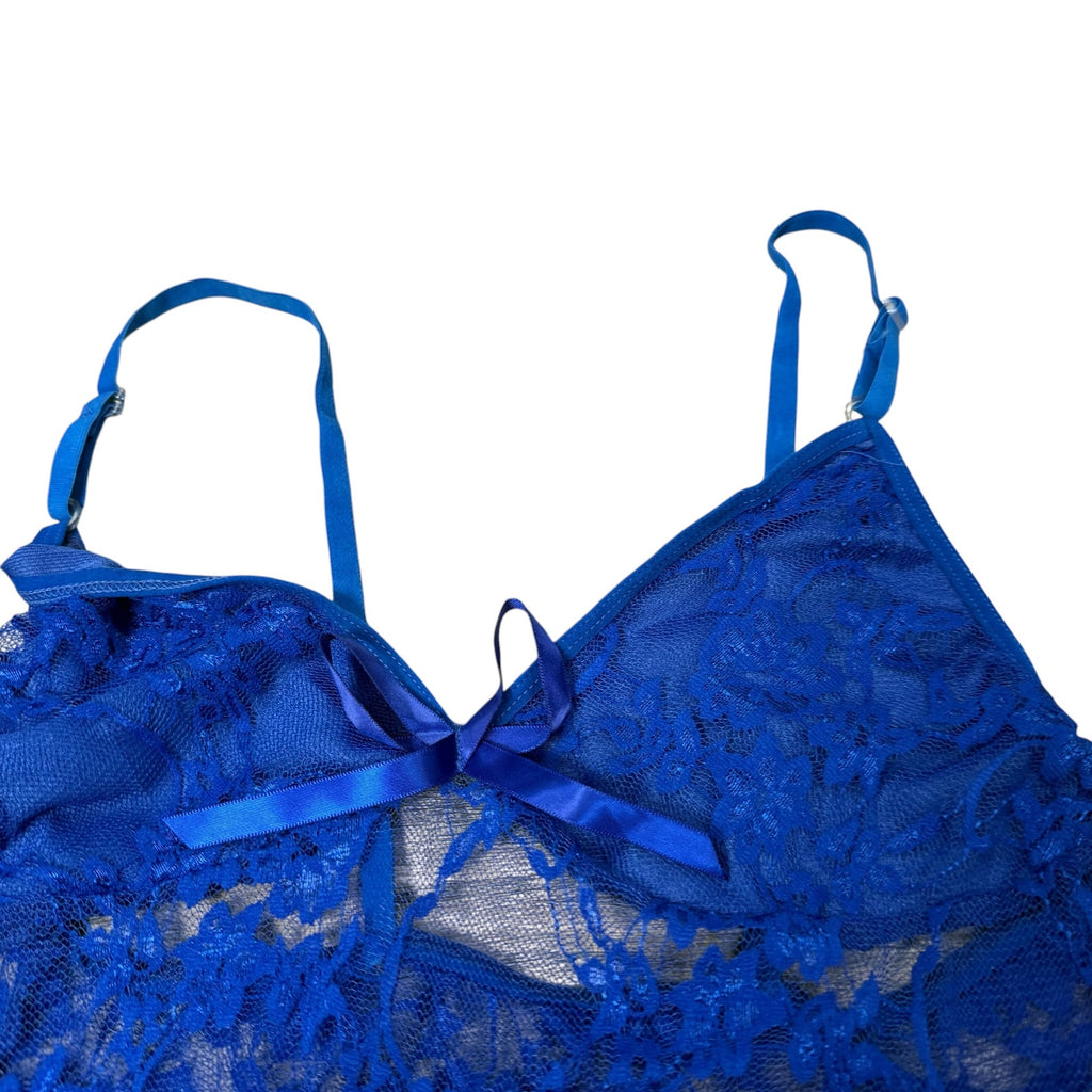 Lace Babydoll Slip Chemise Blue Sheer Vintage Y2K Womens Small