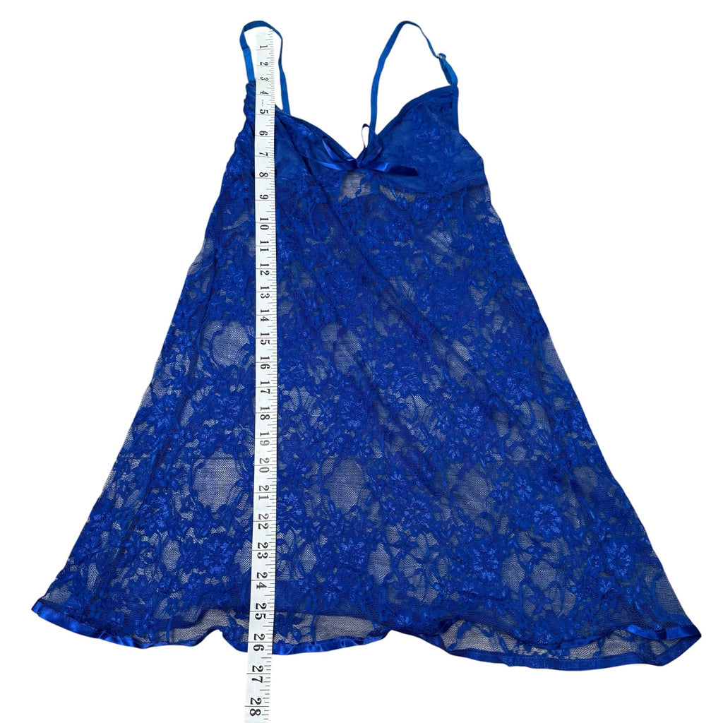 Lace Babydoll Slip Chemise Blue Sheer Vintage Y2K Womens Small