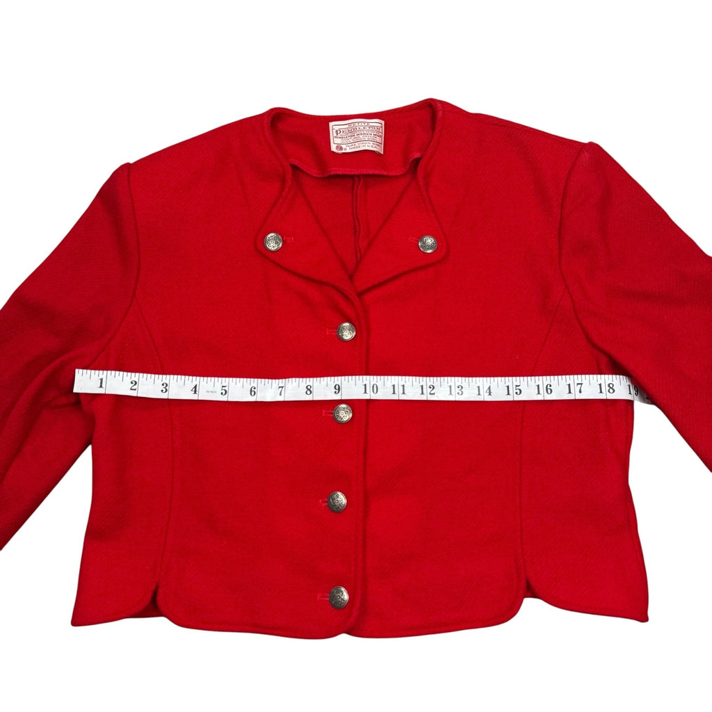 Pendleton Cardigan Red Vintage Wool Womens Size 12 Cropped Jacket Made In USA