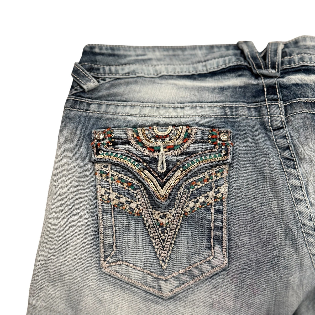 Vigoss Denim Shorts Blue Womens Size 16 Y2K Embellished Bling Pocket Hot Pants