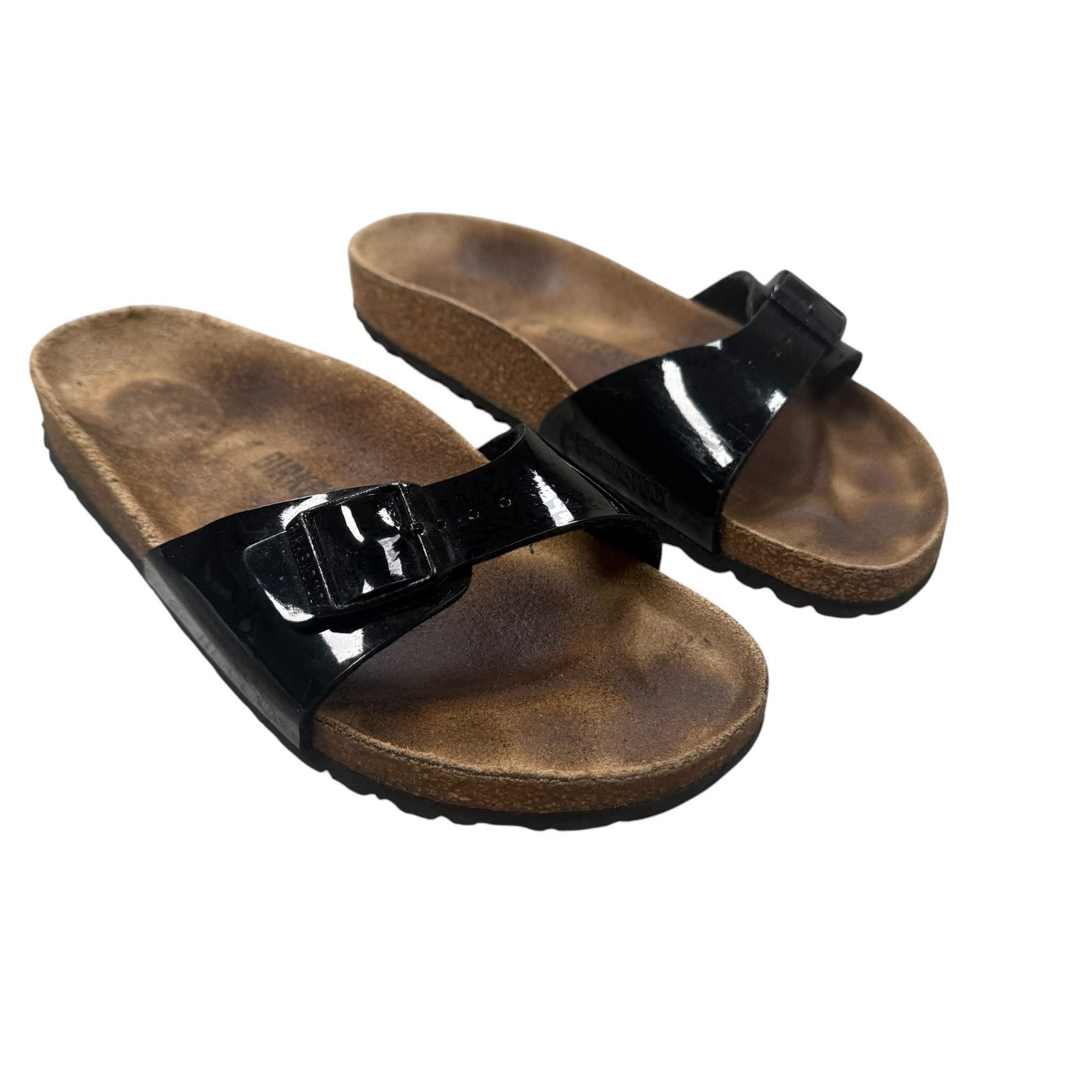 Birkenstock Madrid Slide Sandals Patent Birko-Flor Black Size 7