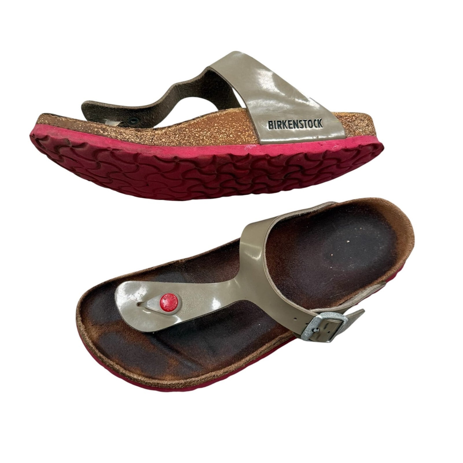 Birkenstock Gizeh Sandals Taupe Patent Birko-Flor UK 5.5 EU 39
