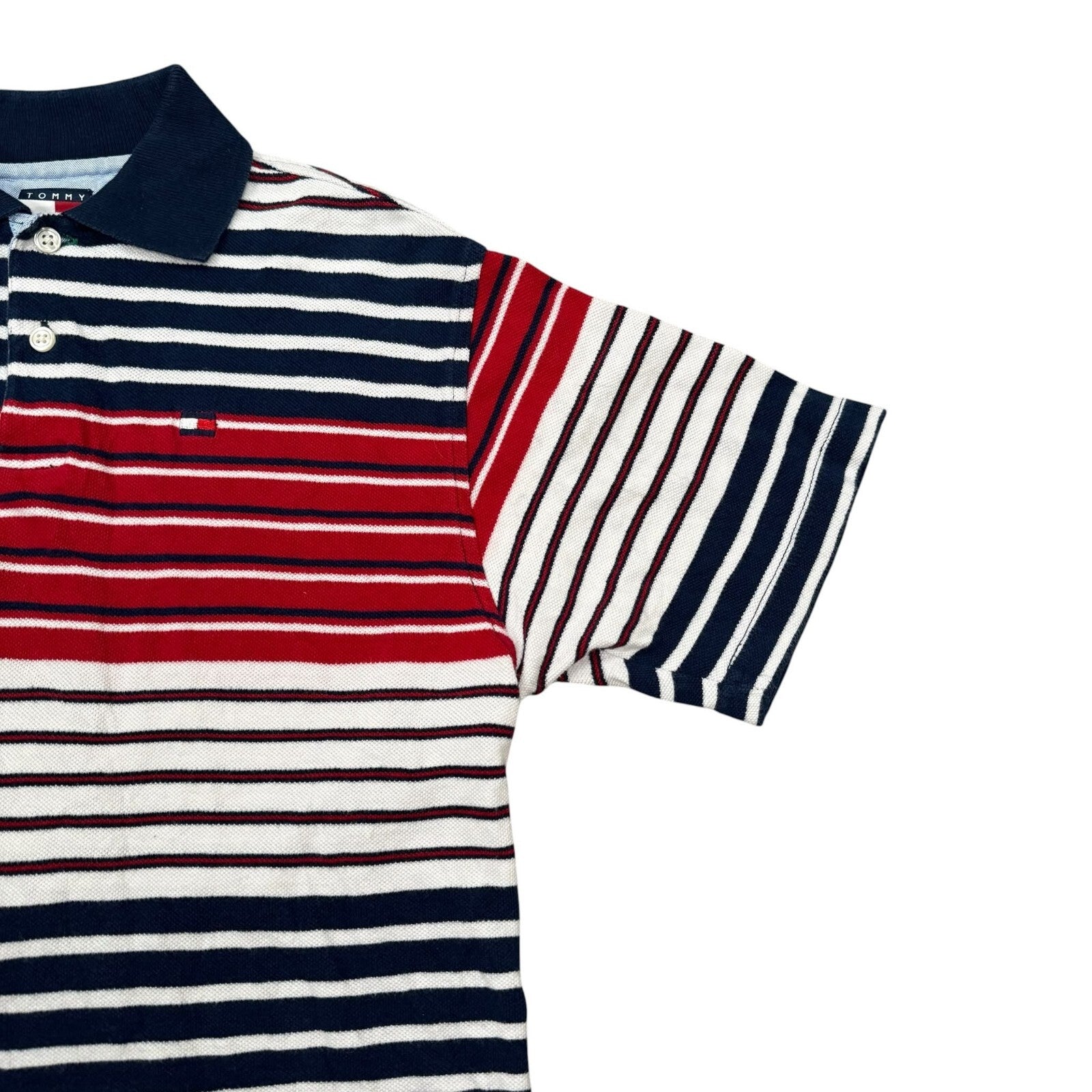 Tommy Hilfiger Vintage Y2K Polo Shirt Striped Red Navy White Medium