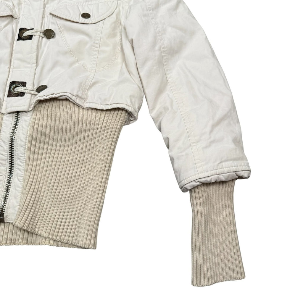 Morgan Vintage Y2K Hooded Jacket Ribbed Cream Faux Fur Small