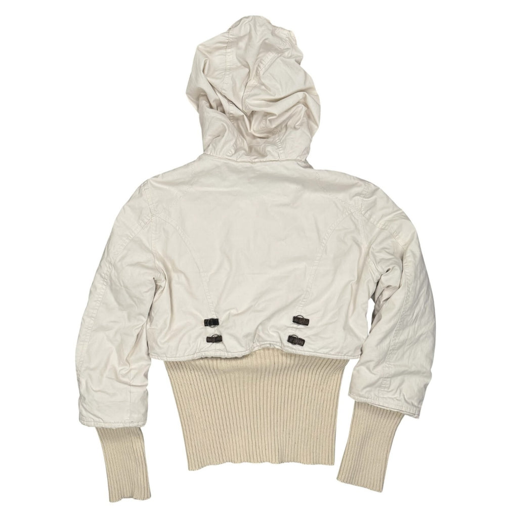 Morgan Vintage Y2K Hooded Jacket Ribbed Cream Faux Fur Small