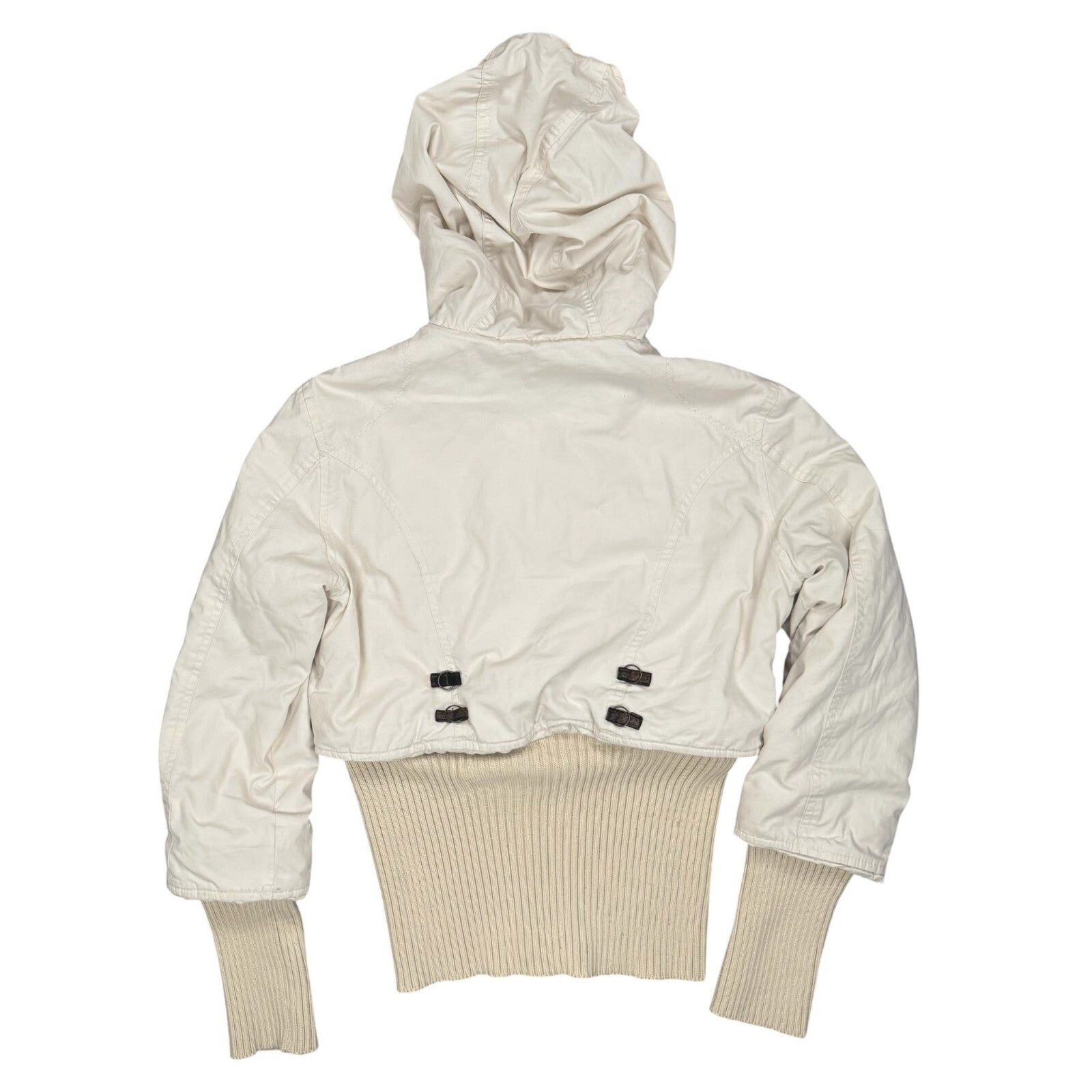 Morgan Vintage Y2K Hooded Jacket Ribbed Cream Faux Fur Small
