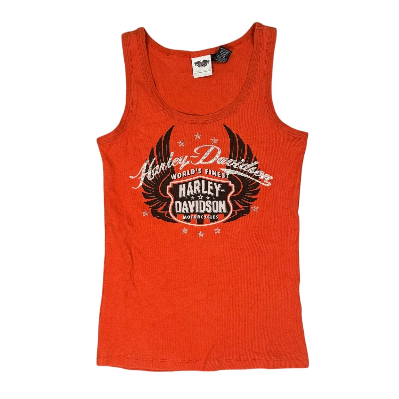 Harley-Davidson Y2K Tank Top Orange Biker Graphic Large