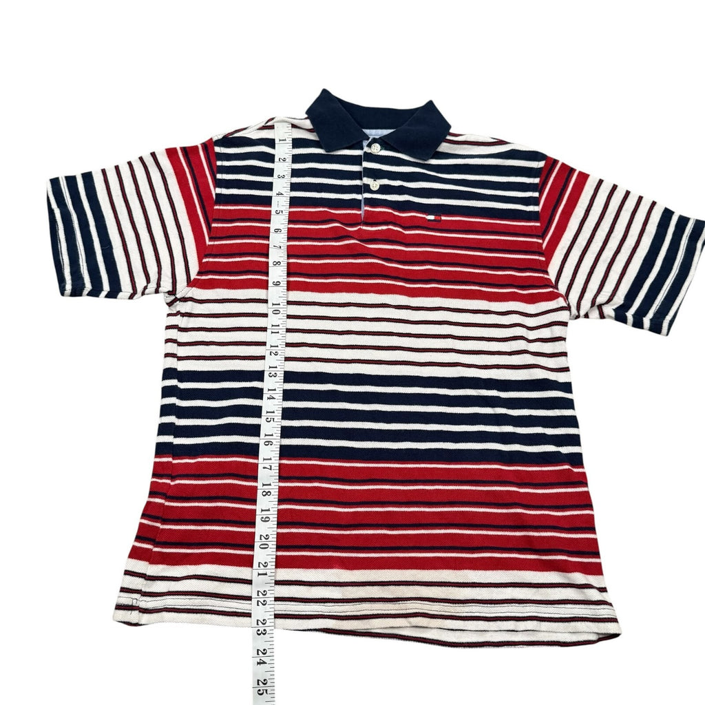 Tommy Hilfiger Vintage Y2K Polo Shirt Striped Red Navy White Medium