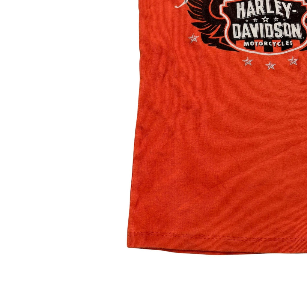 Harley-Davidson Y2K Tank Top Orange Biker Graphic Large