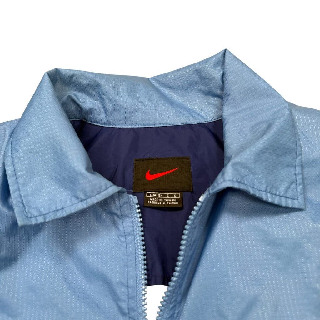 Nike Vintage Y2K Windbreaker Jacket Full Zip Up Light Blue and Navy L 14-16