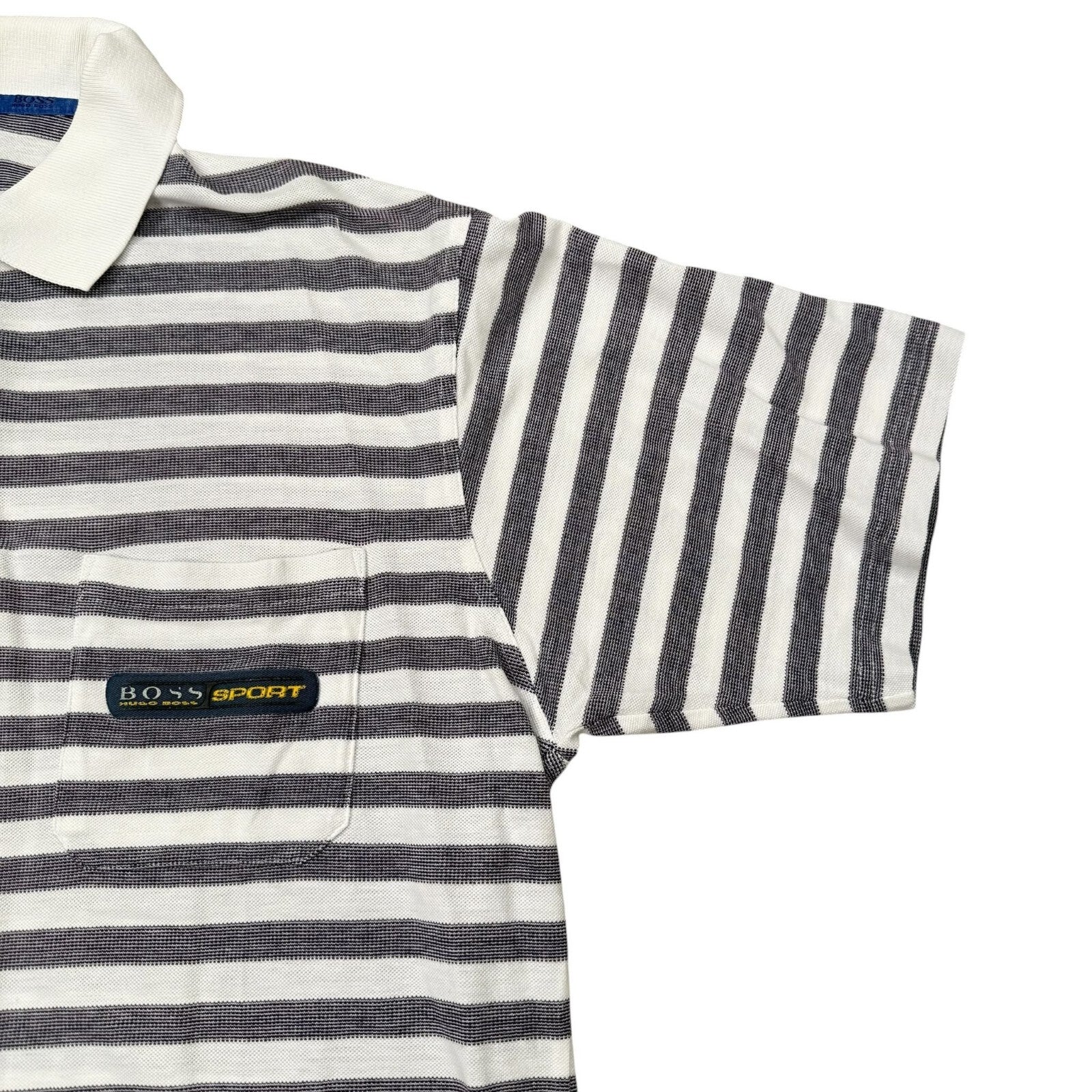 BOSS Sport Hugo Boss Vintage Polo Shirt Striped Cotton White and Grey XL