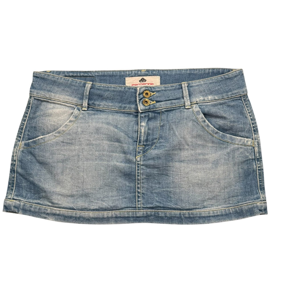 Fornarina Y2K Denim Mini Skirt Low Rise Light Wash Blue 12