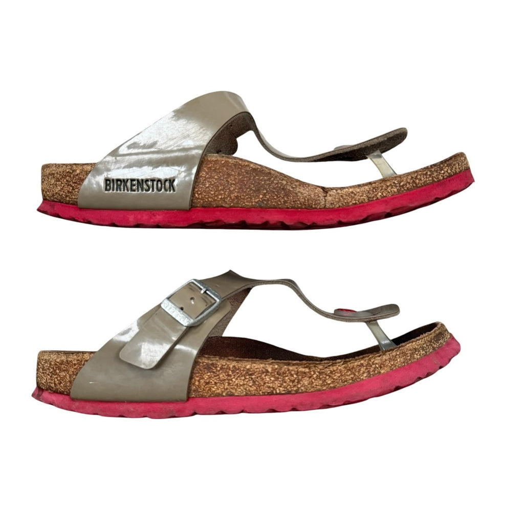 Birkenstock Gizeh Sandals Taupe Patent Birko-Flor UK 5.5 EU 39