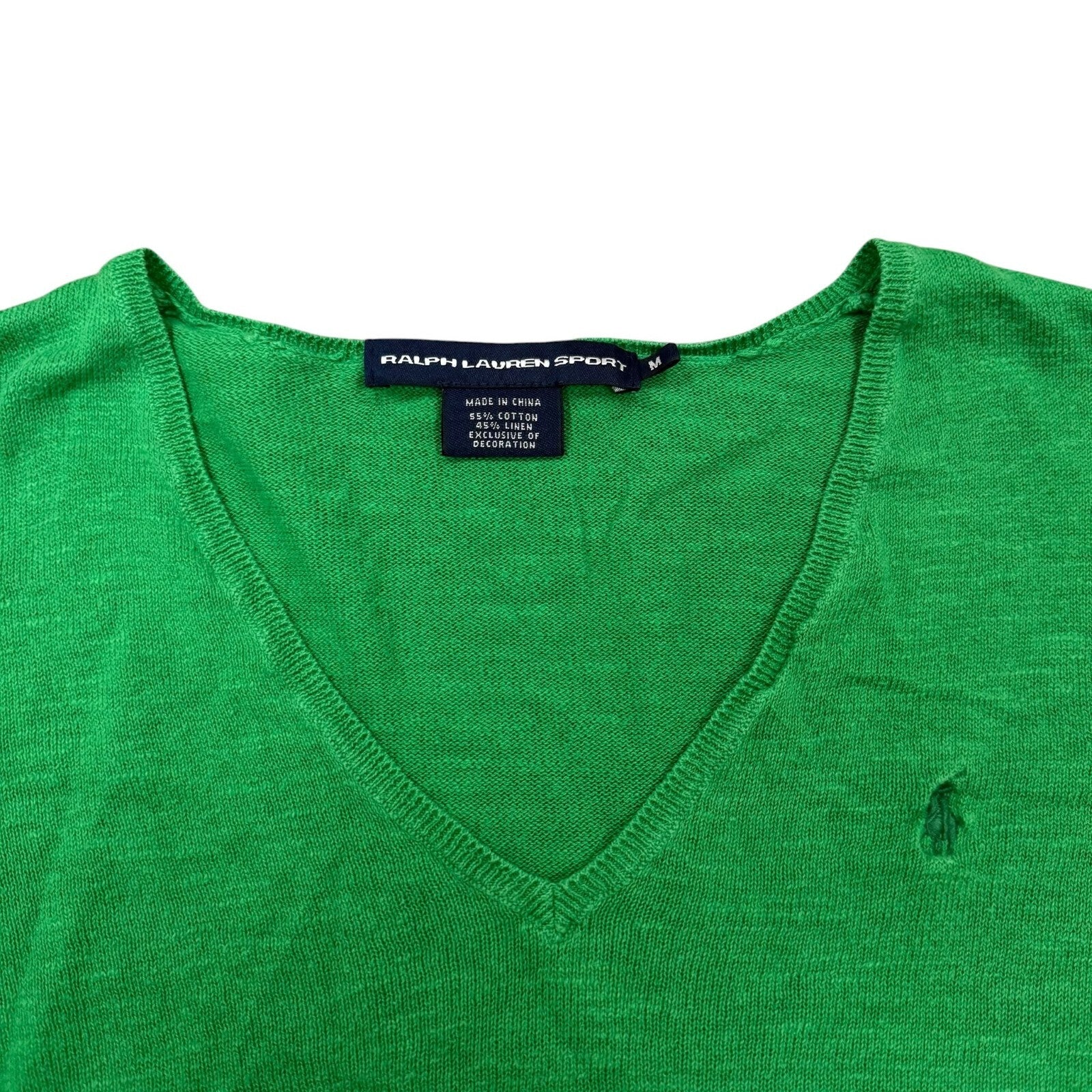 Ralph Lauren Sport Y2K V-Neck Jumper Cotton Green Medium