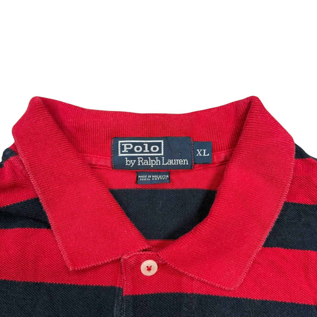 Polo Ralph Lauren Vintage Y2K Polo Shirt Red Navy Striped Cotton XL