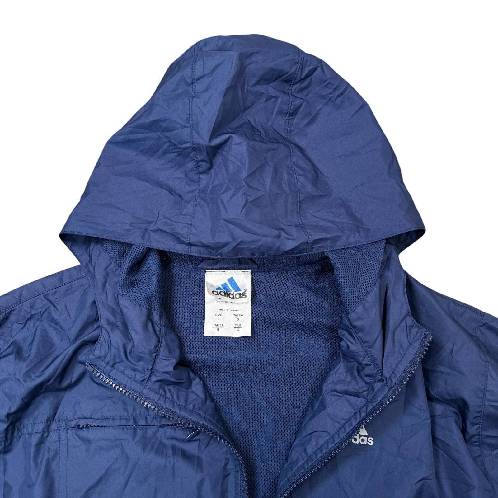 adidas Y2K Hooded Windbreaker Jacket Full Zip Up Navy Blue Large