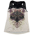 Harley-Davidson Y2K Tank Top Lace Rhinestone Cream Black Graphic Large