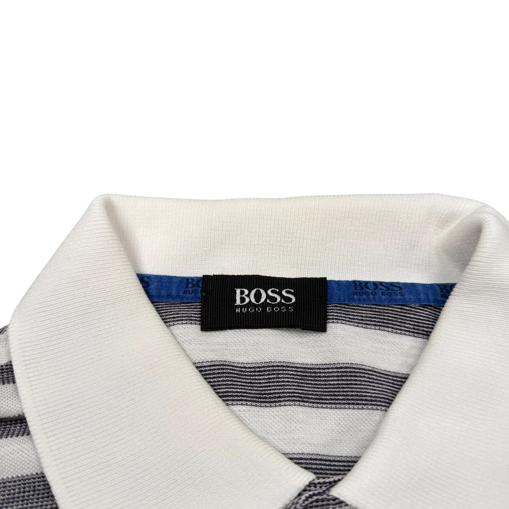BOSS Sport Hugo Boss Vintage Polo Shirt Striped Cotton White and Grey XL