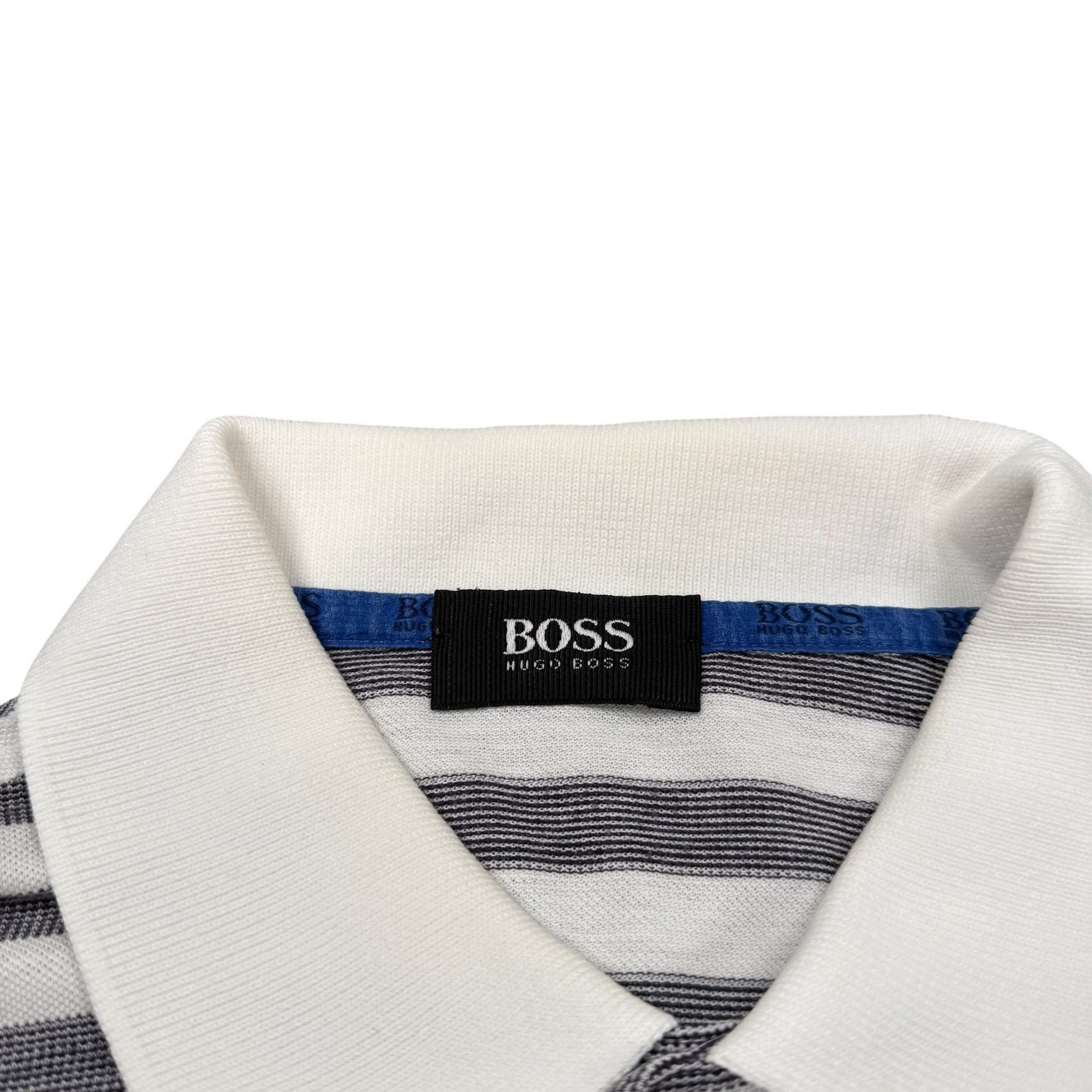 BOSS Sport Hugo Boss Vintage Polo Shirt Striped Cotton White and Grey XL
