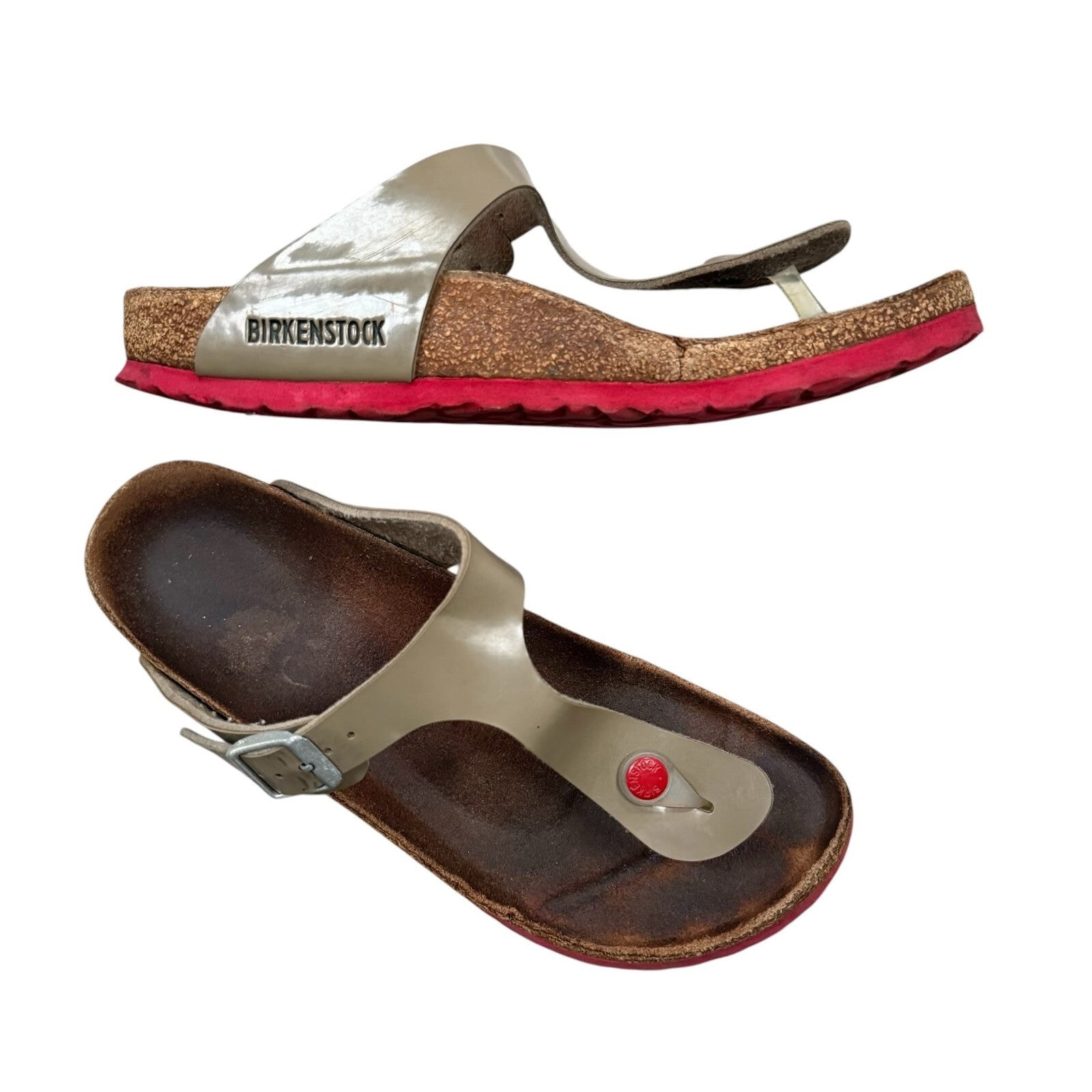 Birkenstock Gizeh Sandals Taupe Patent Birko-Flor UK 5.5 EU 39