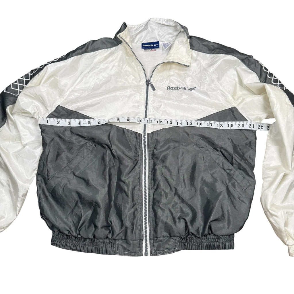 Reebok Vintage Y2K Windbreaker Jacket Full Zip Up White Grey Medium