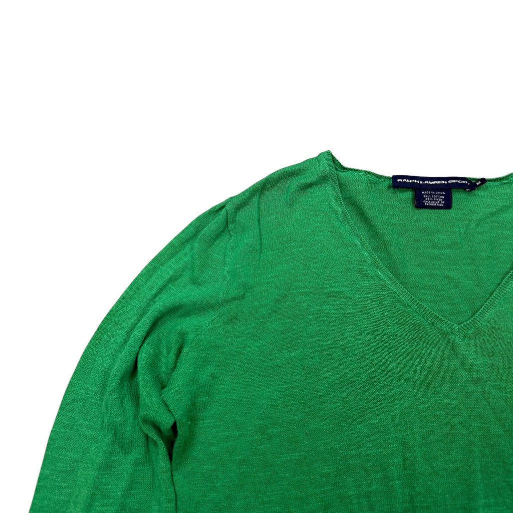 Ralph Lauren Sport Y2K V-Neck Jumper Cotton Green Medium