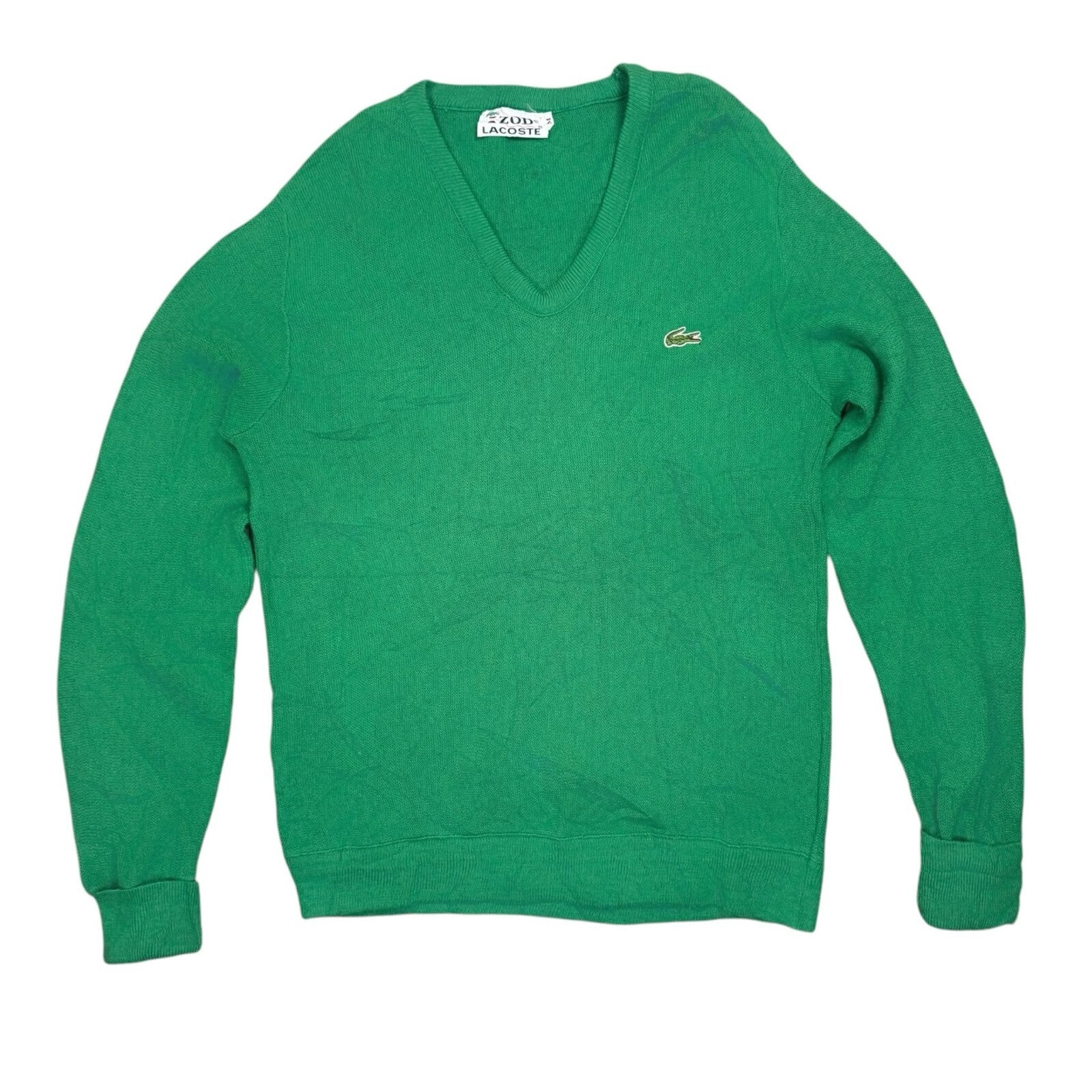 Lacoste Izod Vintage V-Neck Knit Jumper Cardigan Green Medium