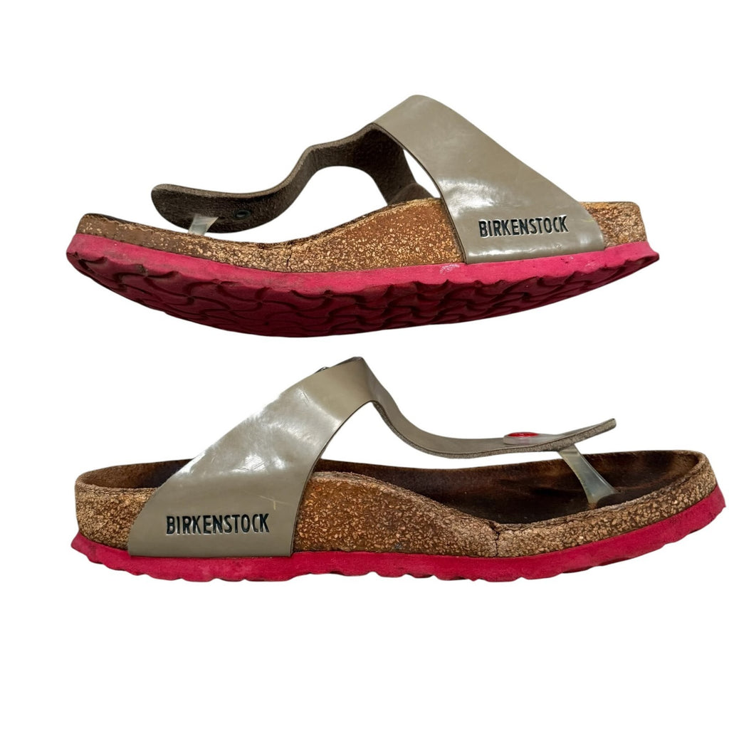 Birkenstock Gizeh Sandals Taupe Patent Birko-Flor UK 5.5 EU 39