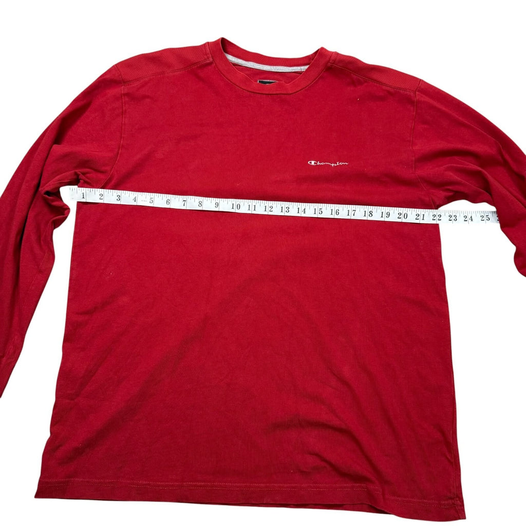 Champion Y2K T-Shirt Long Sleeve Red Cotton Casual XL