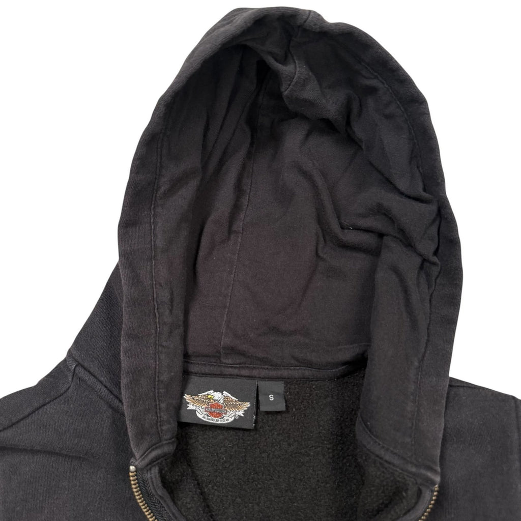 Harley-Davidson Y2K Hooded Jacket Zip Up Rhinestone Black Small