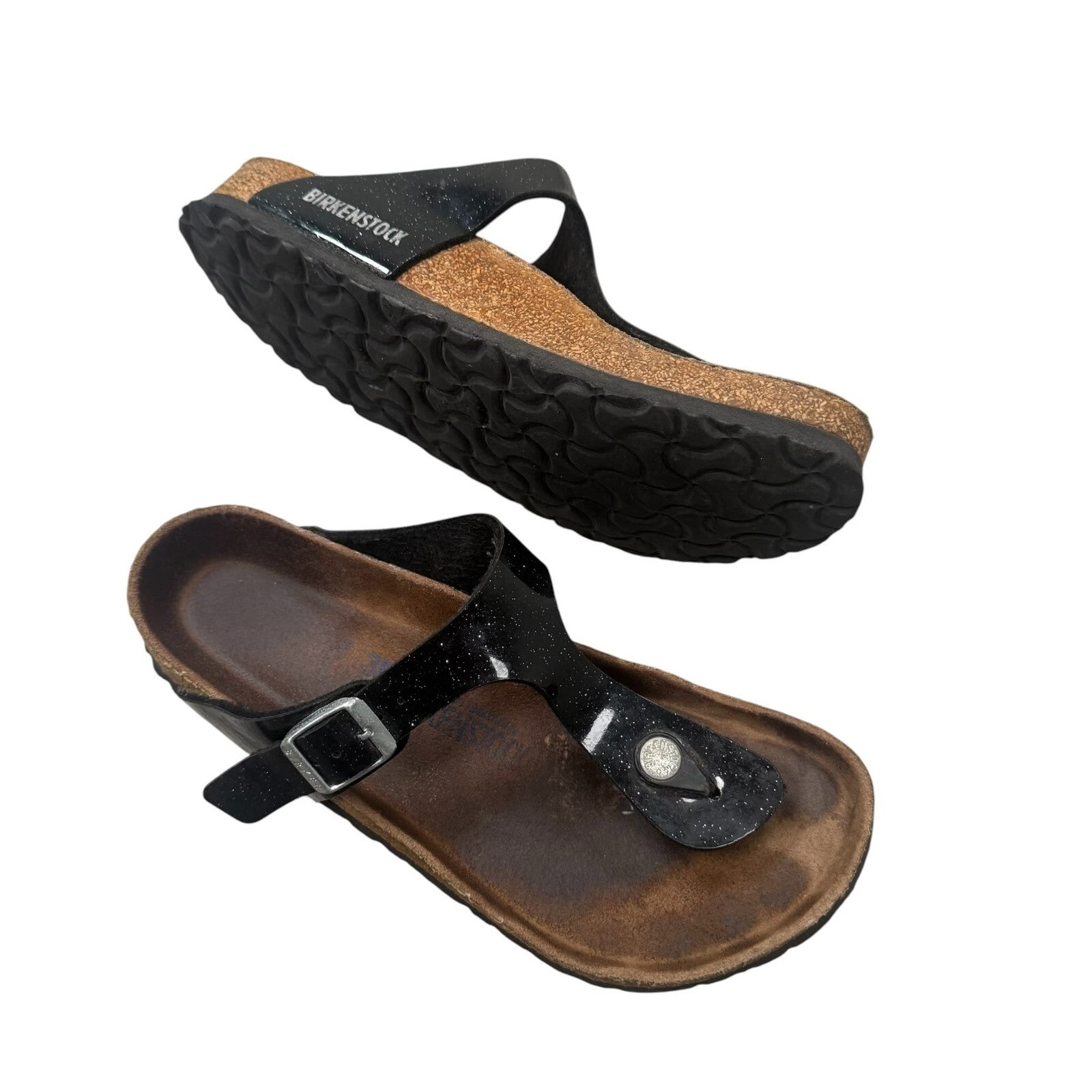 Birkenstock Gizeh Sandals Patent Birko-Flor Black Size 5