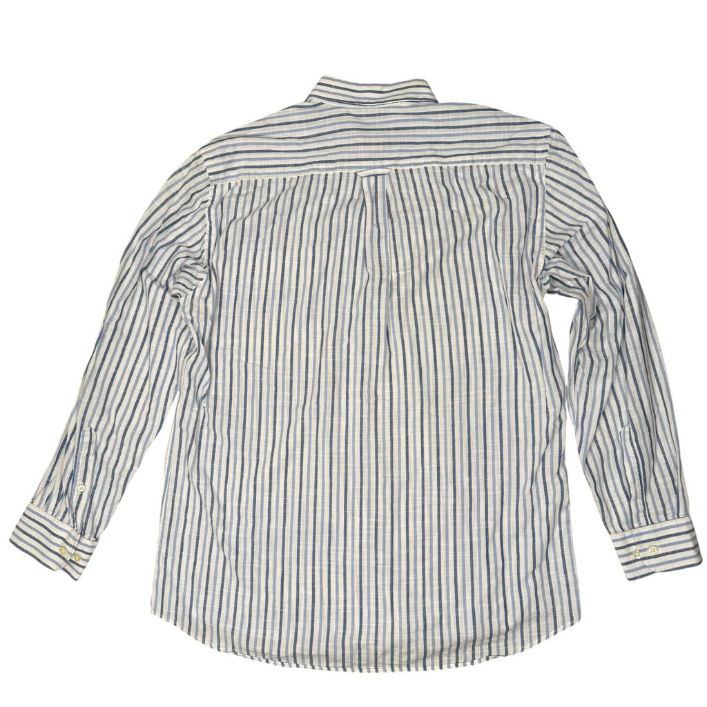 Barbour Button Down Shirt Long Sleeve Blue and White Striped Large