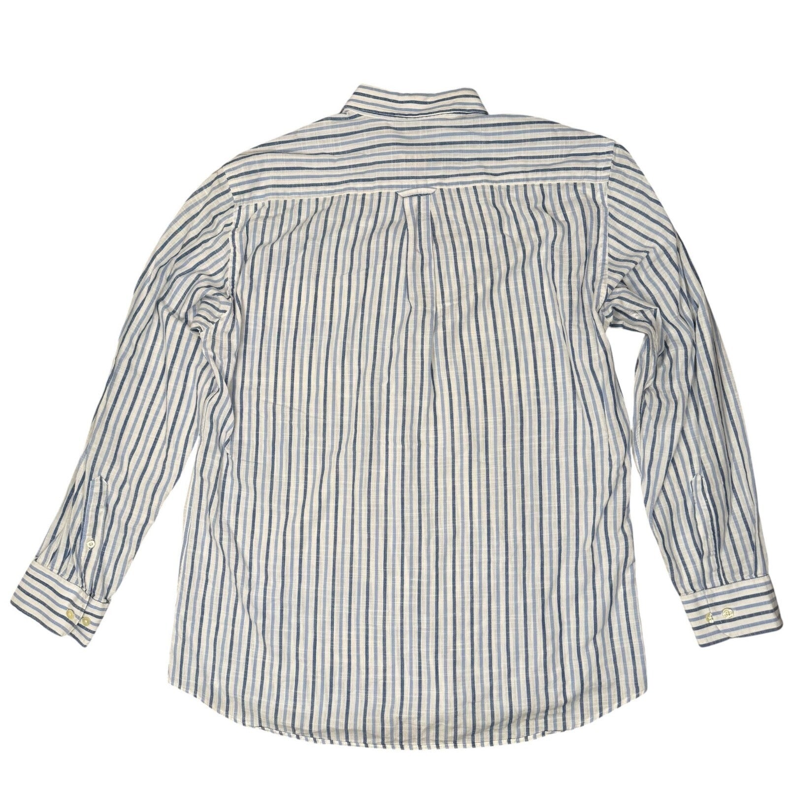 Barbour Button Down Shirt Long Sleeve Blue and White Striped Large