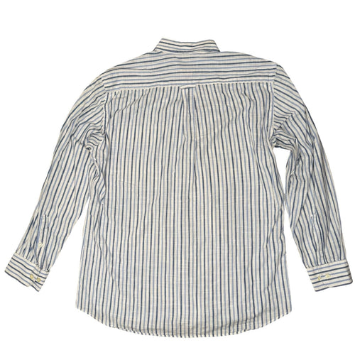 Barbour Button Down Shirt Long Sleeve Blue and White Striped Large