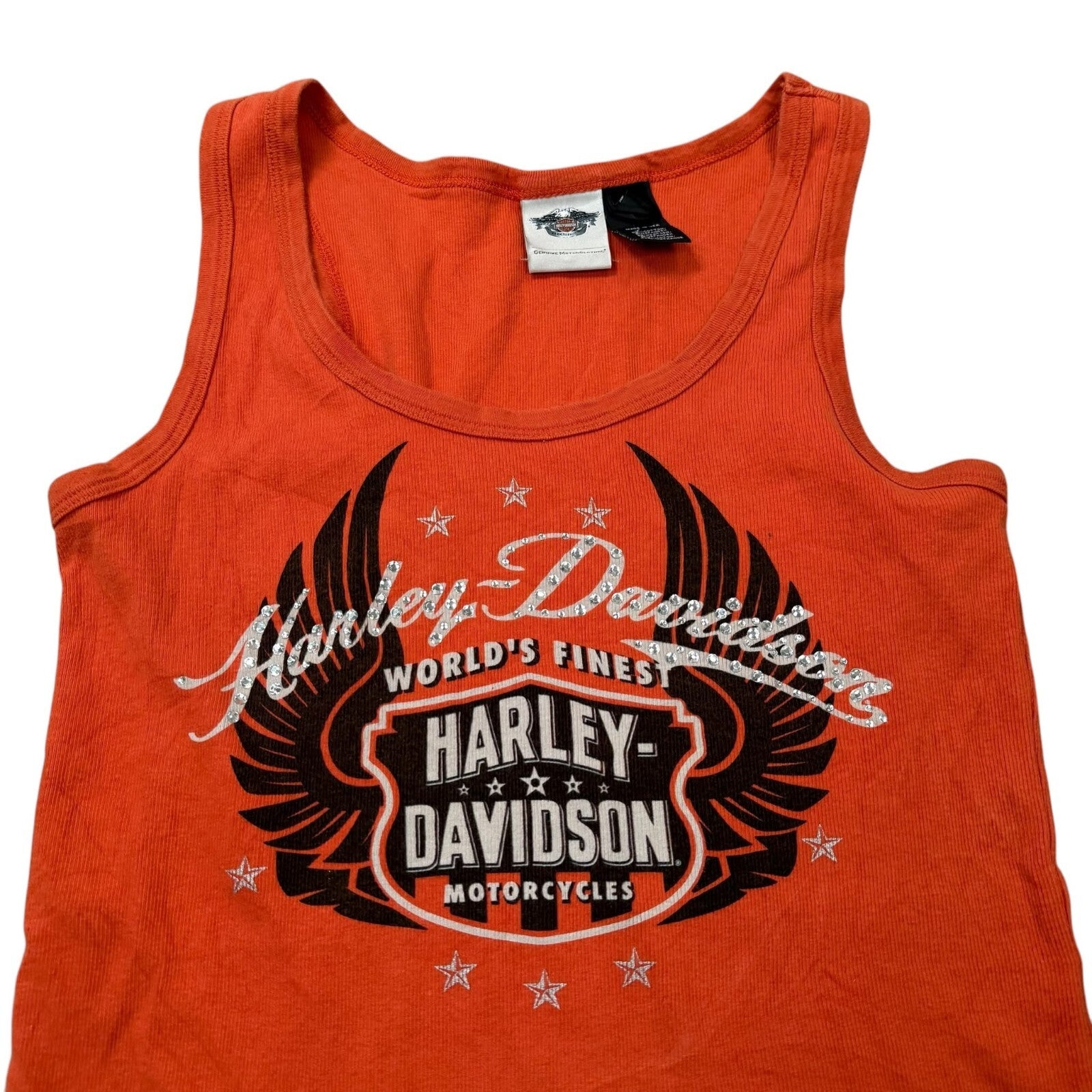 Harley-Davidson Y2K Tank Top Orange Biker Graphic Large