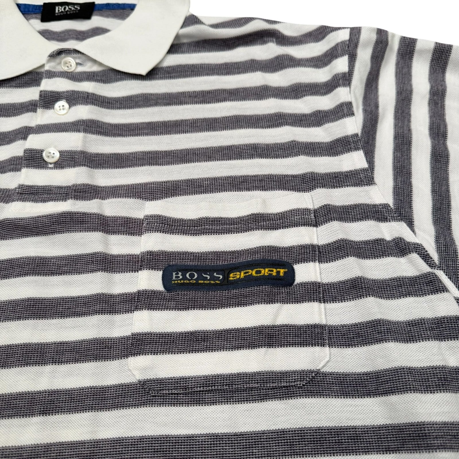 BOSS Sport Hugo Boss Vintage Polo Shirt Striped Cotton White and Grey XL
