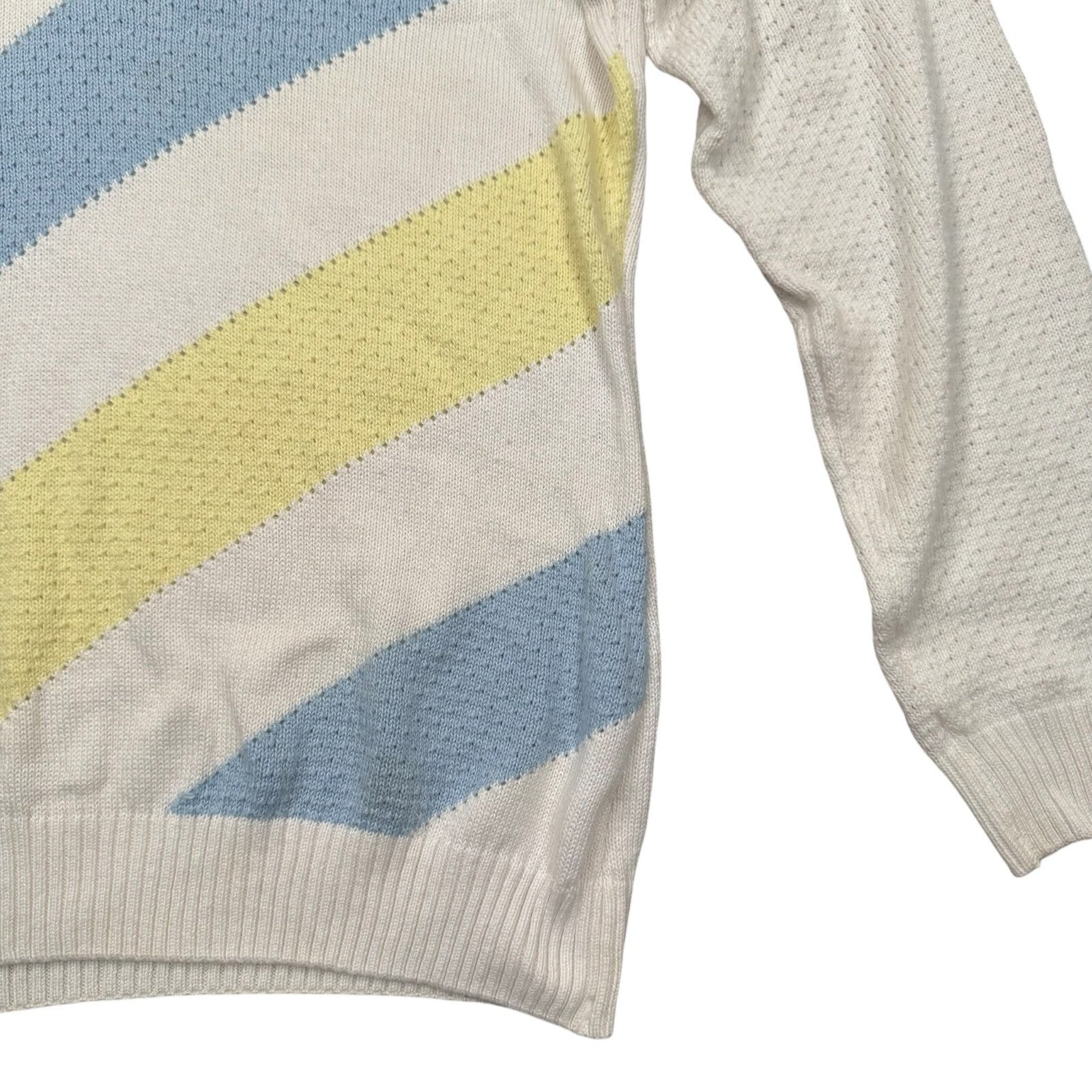 Lacoste Y2K V-Neck Knit Jumper Cream Cotton Blue Yellow Large