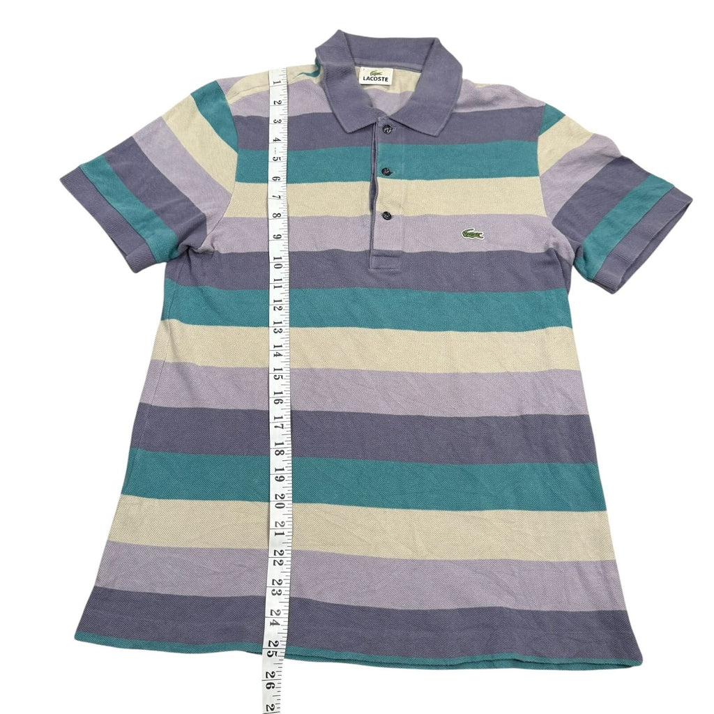 Lacoste Y2K Polo Shirt Striped Short Sleeve Grey and Purple Teal Small